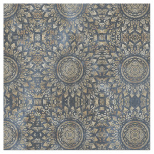 Tissu Elégant bleu or Mandala Floral