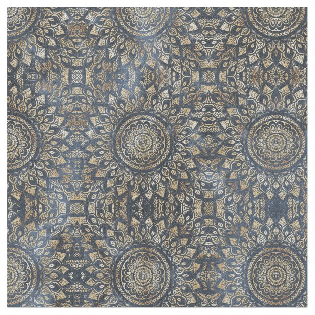 Tissu Elégant bleu or Mandala Floral (Fermer)