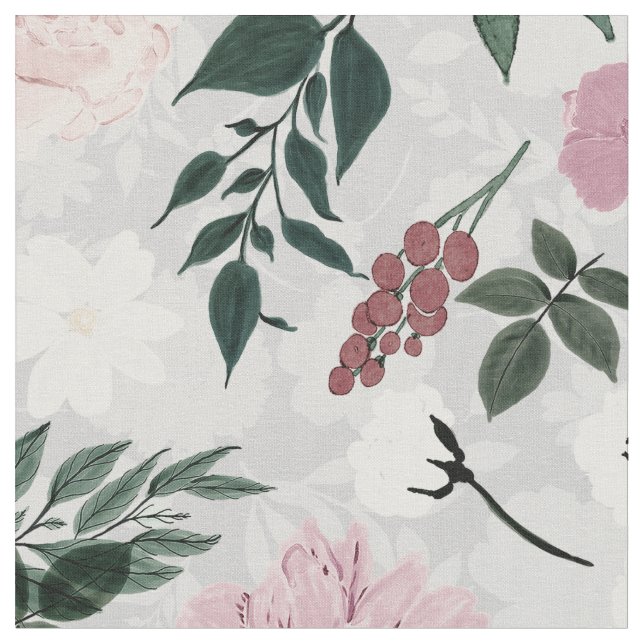 Tissu Elégant Blush rose Fleurs design botanique (Fermer)