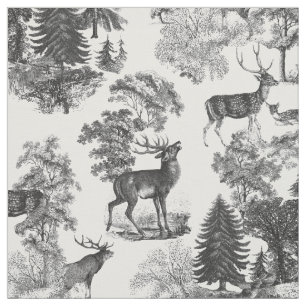 Tissu Elégant bois de cerf de Toile Noire Blanc Vintage