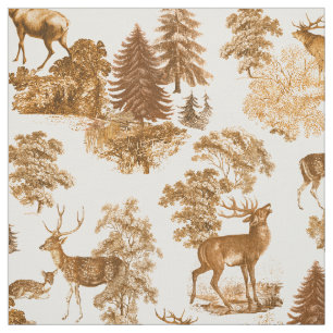 Tissu Elégant Brown Vintage de Toile Deer Woodland