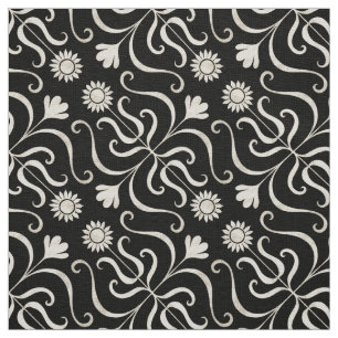 Tissu Élégant Damas Floral Fleur de soleil noire et gris