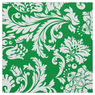 Tissu Élégant Damas florales blanc et vert