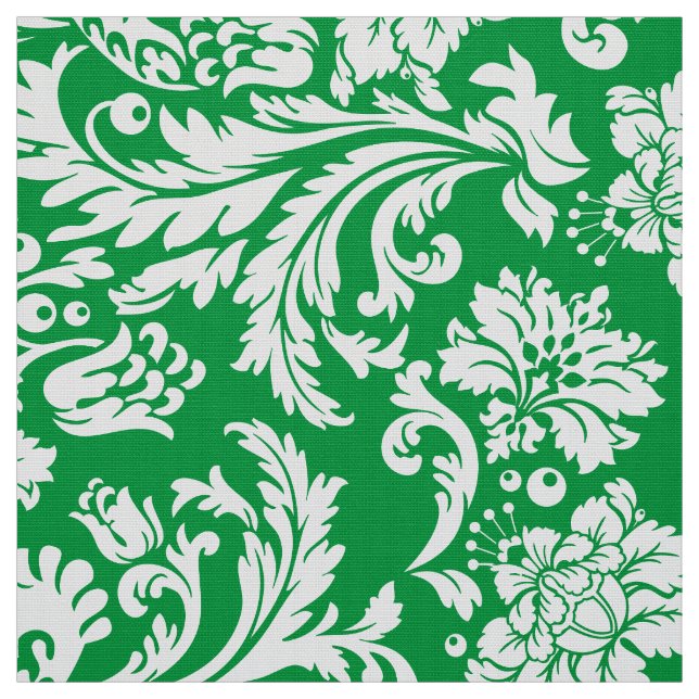 Tissu Élégant Damas florales blanc et vert (Échantillon)