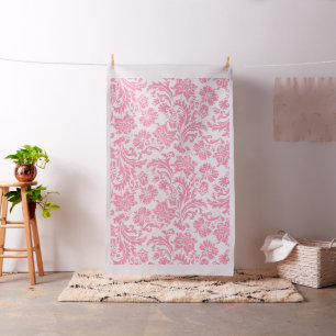 Tissu Élégant Damas florales rose et blanc