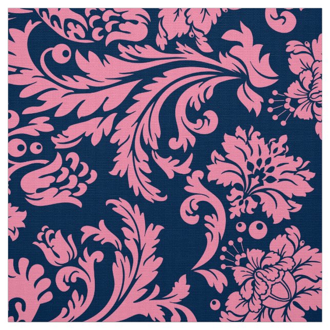 Tissu Élégant Damas floraux rose et bleu (Échantillon)