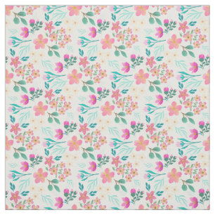 Tissu Elégant design floral rose dessiné à la main