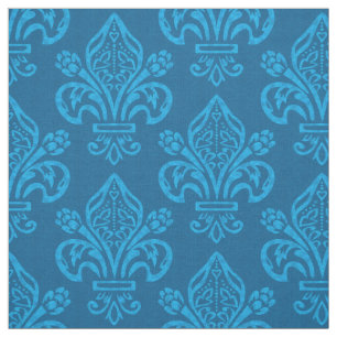 Tissu Élégant Fleur de Lys Vert Turquoise Bleu
