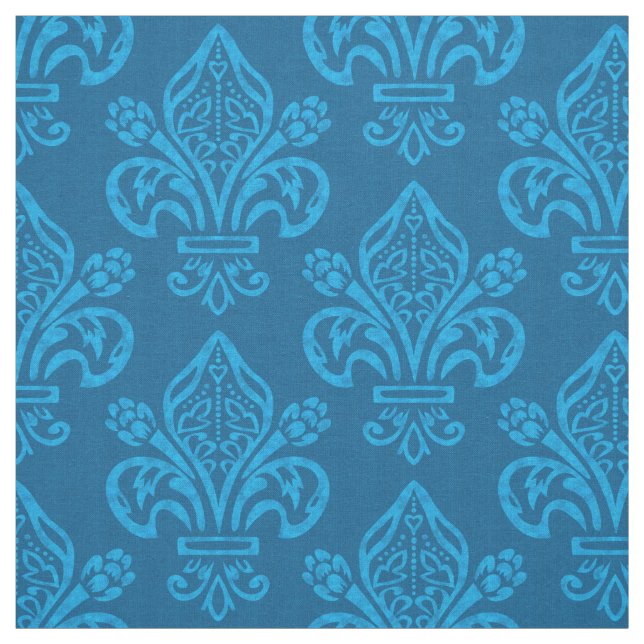 Tissu Élégant Fleur de Lys Vert Turquoise Bleu (Échantillon)