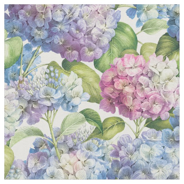 Tissu Élégant Floral bleu violet Hydrangea Motif (Fermer)