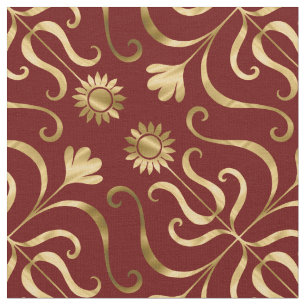 Tissu Élégant floral élégant Damask rouge & or tournesol