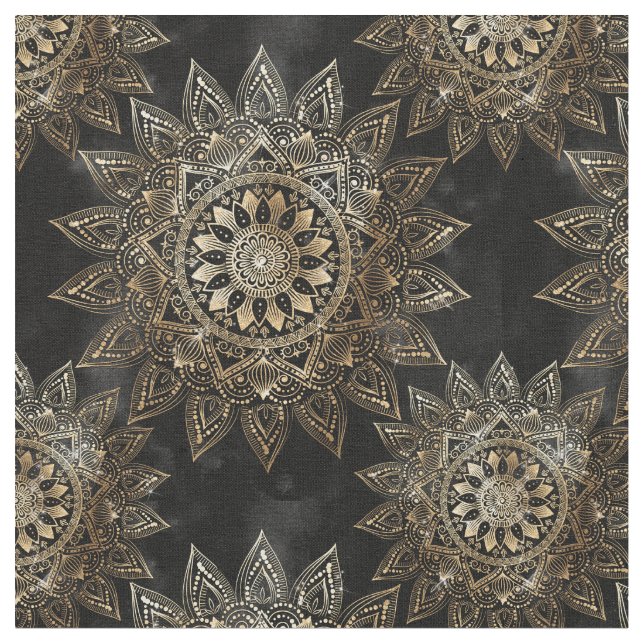 Tissu Elégant Gold Mandala Black Design (Fermer)