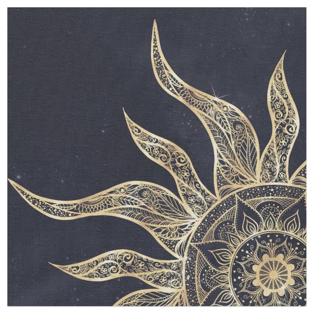 Tissu Elégant Gold Sun Mandala Blue Nebula Design (Fermer)