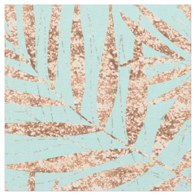 Tissu Elégant Gold Tropical Palm Feuille Mint Design (Fermer)