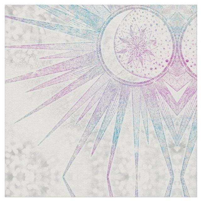 Tissu Elegant Iridescent Sun Moon Mandala Silver Design (Fermer)