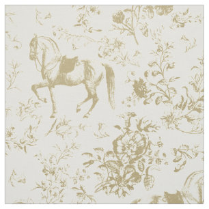 Tissu Elégant laiton Vintage Beige Or Horse Floral Toile