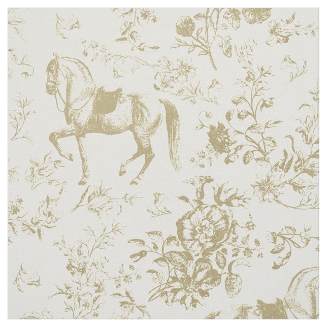 Tissu Elégant laiton Vintage Beige Or Horse Floral Toile (Échantillon)