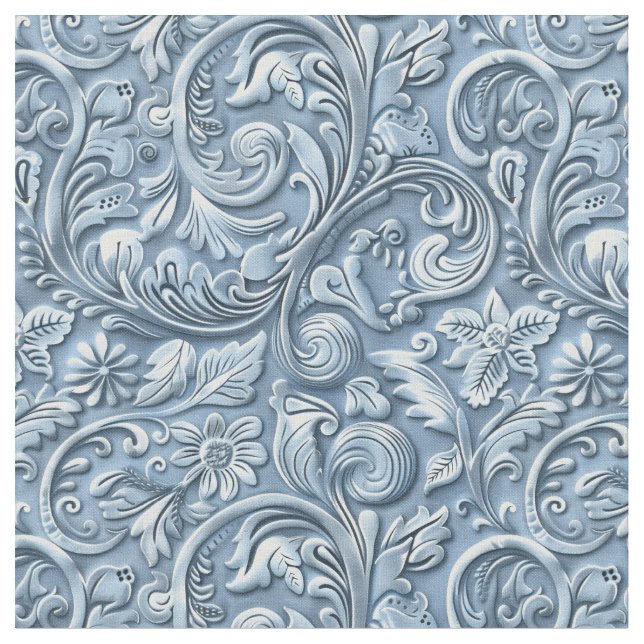 Tissu Elegant light blue tooled leather floral (Fermer)