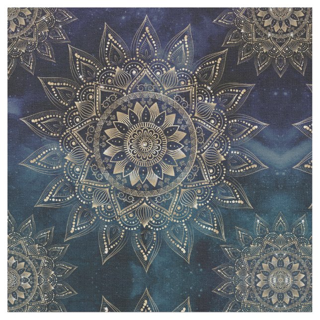 Tissu Elégant Mandala Gold Blue Galaxy (Fermer)