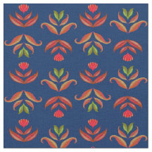 Elégant Marine Blue Folk Art Floral Rustique Cosy 