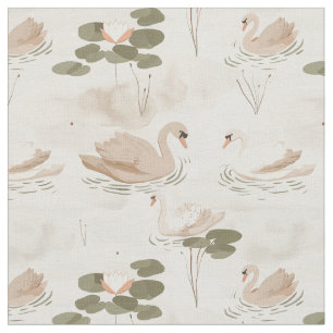 Tissu Élégant motif de cygne neutre