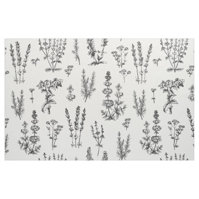Tissu Élégant Motif de jardin de plantes blanches noires (Fat Quarter)