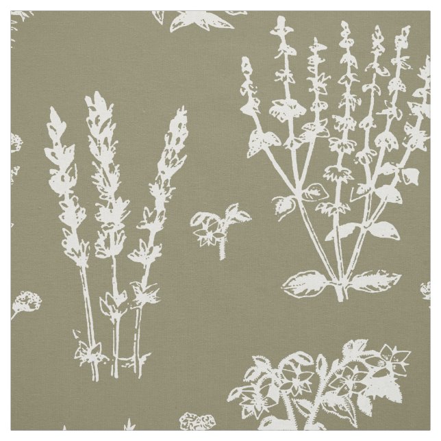 Tissu Élégant Motif de jardin de plantes de la Taupe bla (Échantillon)
