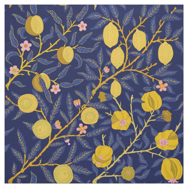Tissu Élégant motif de vignes au citron bleu frais (Échantillon)
