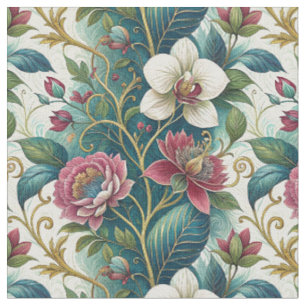 Tissu Élégant motif floral botanique en volute