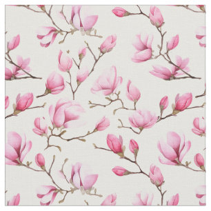 Tissu Élégant motif magnolia rose