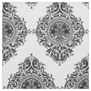 Tissu Élégant ornement floral noir et blanc