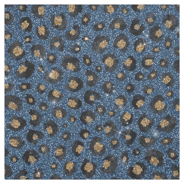 Tissu Élégant Parties scintillant Bleu Empreinte de léop (Échantillon)