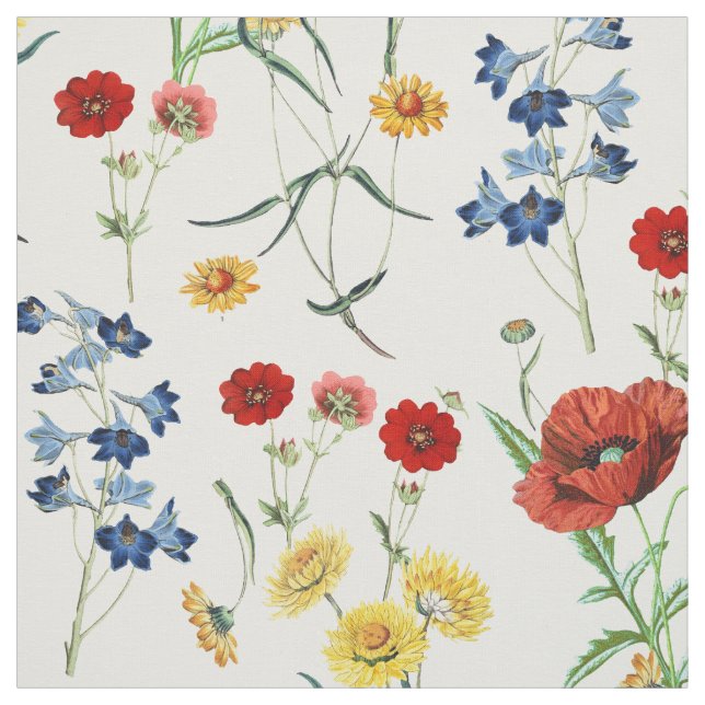 Tissu Élégant pavot Vintage Fleur sauvage (Échantillon)