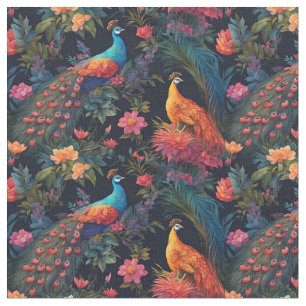 Tissu Elégant Peacock Bleu et Or dans Jardin coloré