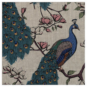 Tissu Elégant Peacocks Bleus sur les branches des arbres