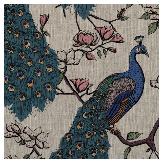 Tissu Elégant Peacocks Bleus sur les branches des arbres (Échantillon)