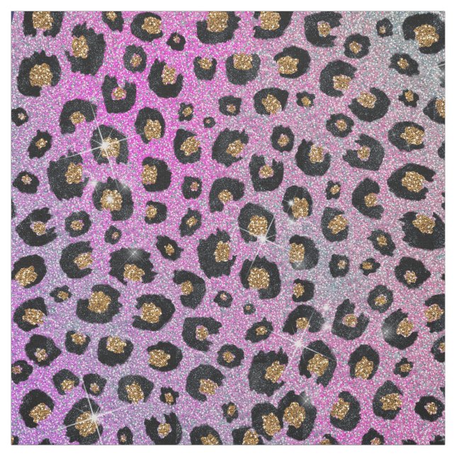 Tissu Elegant Pink Blue Gold Glitter Black Leopard (Échantillon)