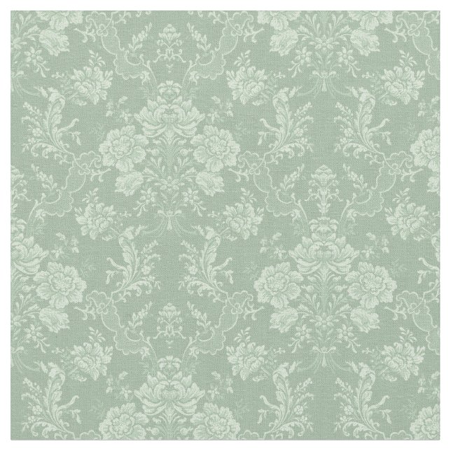 Tissu Élégant Romantique Chic Floral Damask-Sage Vert (Fermer)