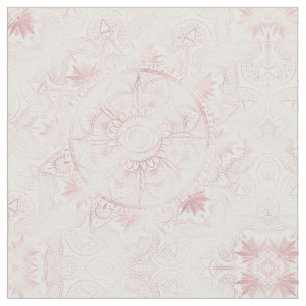 Tissu Elégant Rose Blanc Or Oeil Soleil Lune Mandala