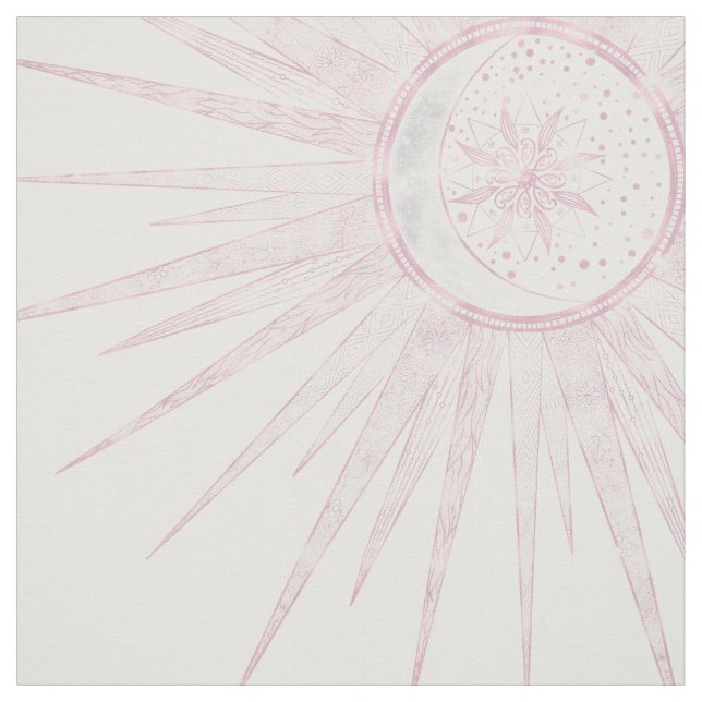 Tissu Elégant rose Sun Moon Doodle Mandala White Design (Échantillon)
