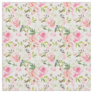 Tissu Élégant Roses Florales Rose Blanc Pêche