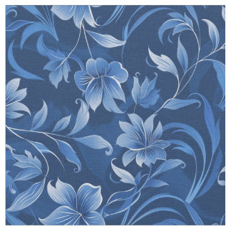 Tissu Elégant Royal Blue Floral Design