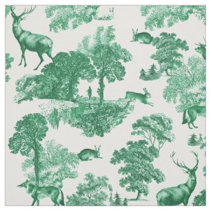 Tissu Elégant rustique Vintage Vert Pays Toile Cerf