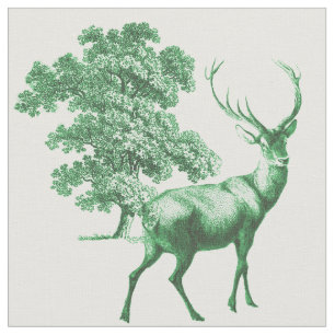 Tissu Elégant rustique Vintage Vert Pays Toile Cerf