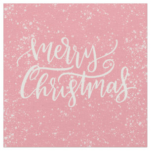 Tissu Élégant script de Noël rose neigeux moderne