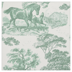 Tissu Elégant tableau Cheval Vert Sage Vintage