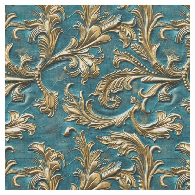 Tissu Elégant turquoise or à outils cuir sculpté (Fermer)
