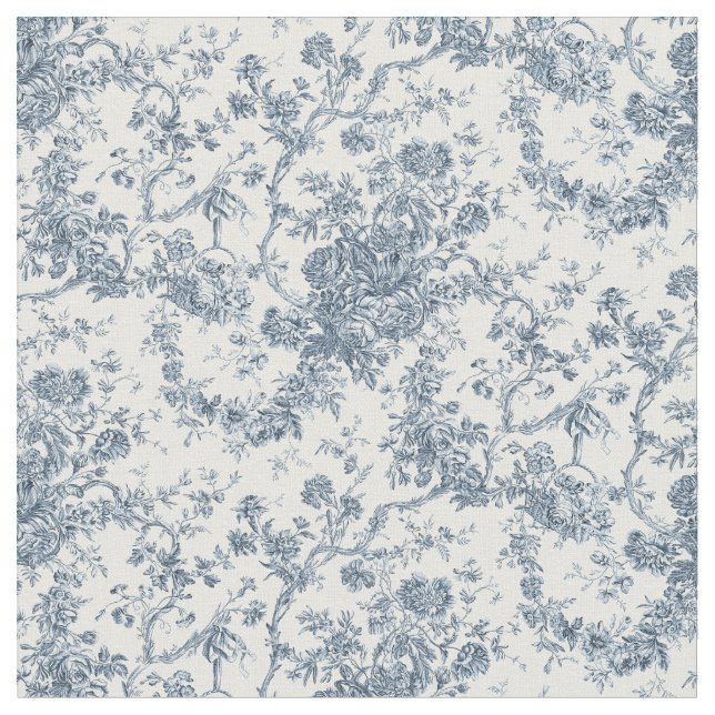 Tissu Élégant Vintage Français gravé Floral Toile-Blue (Fermer)