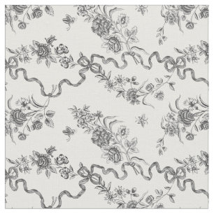 Tissu Élégant Vintage gravé noir Roses et rubans
