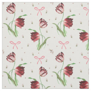 Tissu Élégant Vintage Printemps Rose Bows Tulips Floral